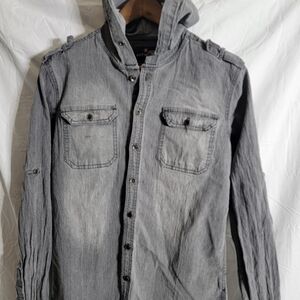 Airwalk Men's Light Gray Hooded Shirt Jacket